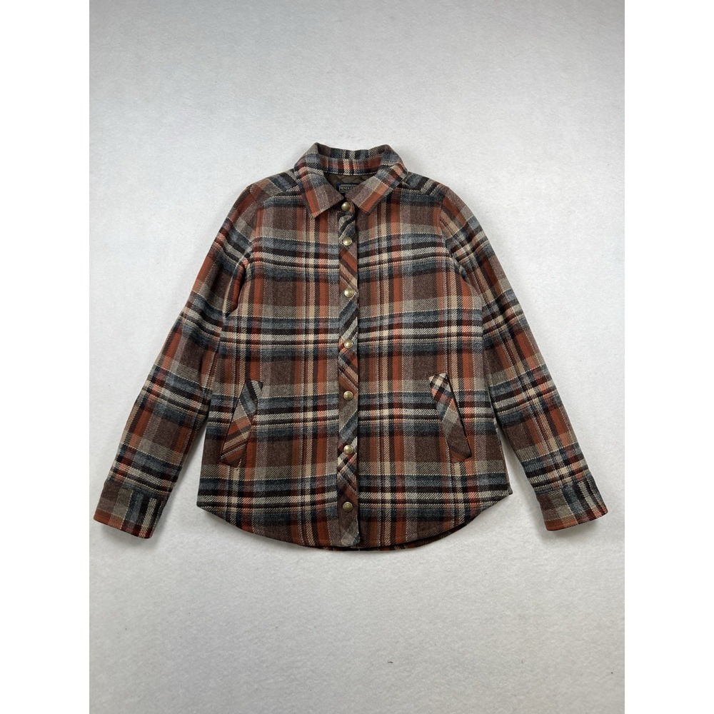 Pendleton Orange Checked Padded Shirt With Pockets Size Small Snap Button EUC